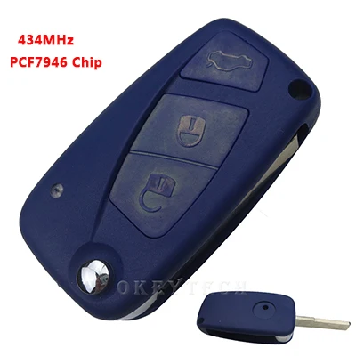 Blue OkeyTech флип дистанционный ключ автомобиля 433 МГц с PCF7946 чип Uncut Blade для Fiat Punto Ducato Stilo, Panda центральный для peugeot Bipper - Количество кнопок: Blue