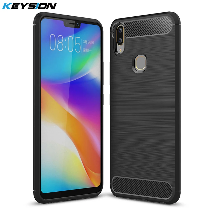 KEYSION Phone Case for BBK VIVO V9 Carbon Fiber Soft TPU Silicone Brushed Anti-Skid Back Cover Y85 |