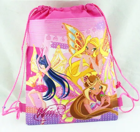 12 шт. Горячая Winx Club Drawstring мальчики девочки мультфильм школьная сумка дети печать школьные рюкзаки подарки для дня рождения сумки