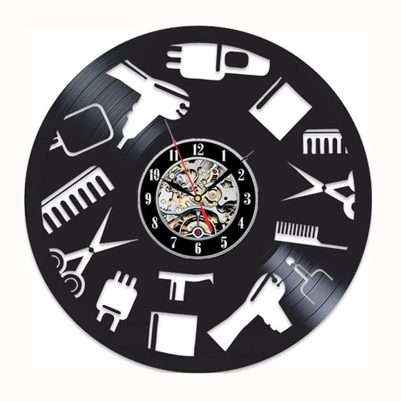 Настенные часы Horloge Мураль Парикмахерская настенные часы современный барбершоп украшение Виниловая пластинка Висячие парикмахерские часы для салона
