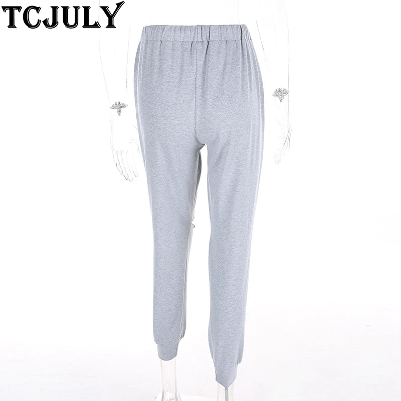Женские спортивные штаны TCJULY серые повседневные с высокой талией и карманами |