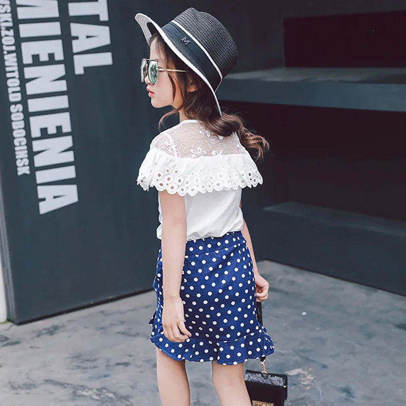 Детская одежда 2017 летняя детская набор Обувь для девочек Кружевная футболка +