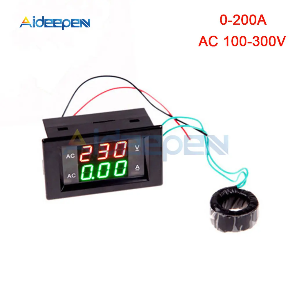 200A Black 100A 200A 110 В 220 В цифровой амперметр вольтметр напряжение измеритель тока ЖК-панель красный зеленый дисплей с трансформатором переменного тока - Цвет: 200A Black
