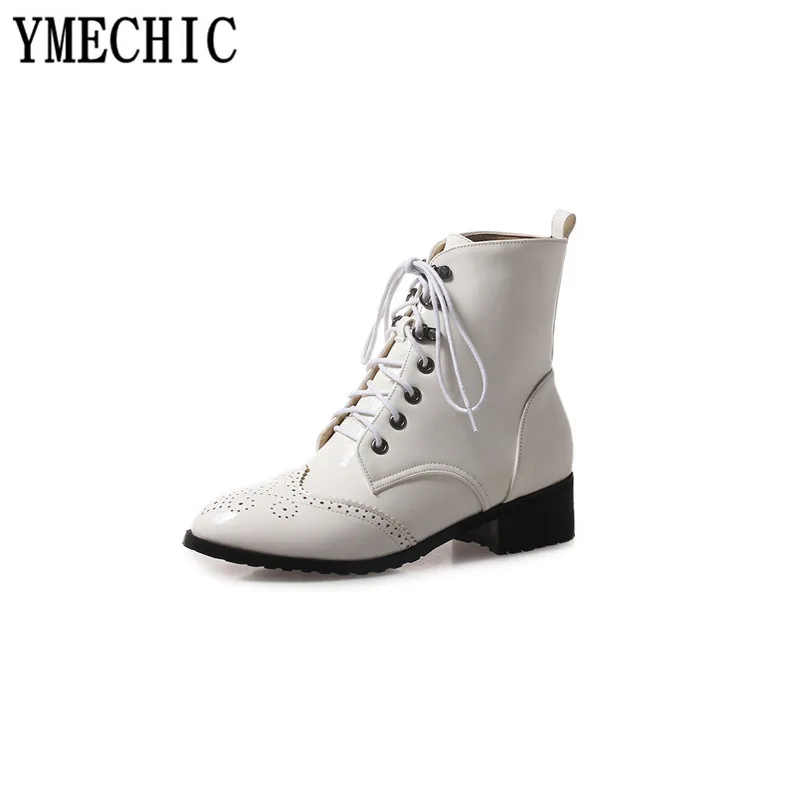 YMECHIC/большие размеры Черная женская обувь из лакированной кожи с перфорацией в