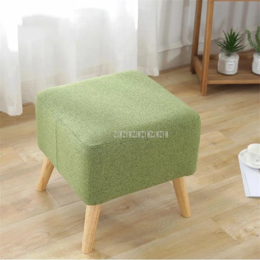 green Современный мягкий табурет с 4 деревянными ножками, низкий табурет из хлопка для гостиной, сменный табурет для спальни, дивана, боковой мини табурет - Цвет: green