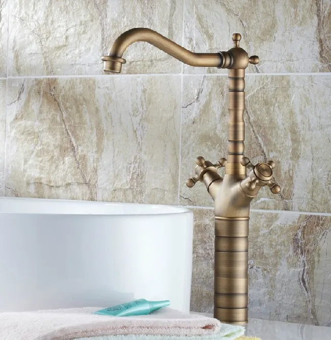 

Vintage Retro Antique Brass Double Cross Handle Swivel Spout Kitchen Sink Faucet & Bathroom Basin Mixer Tap Csf081
