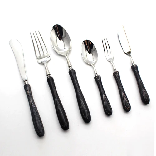 6 Pcs Kit Черный набор столовых приборов из нержавеющей стали, Западный японский набор посуды из черного дерева, набор посуды с деревянной ручкой, кухонные аксессуары - Цвет: 6 Pcs Kit