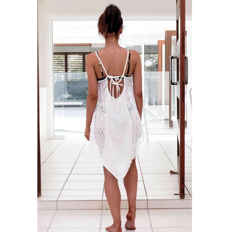 Boho пляжное летнее праздничное белое кружевное Открытое платье для женщин с