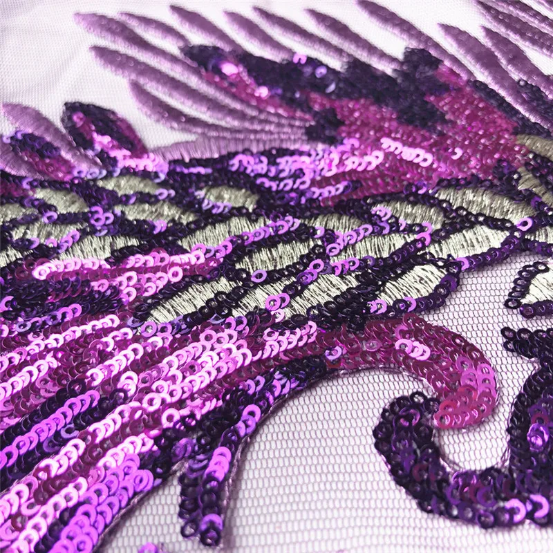 40 см вышивка с фиолетовыми блестками и перьями Пришивные патчи свадебные