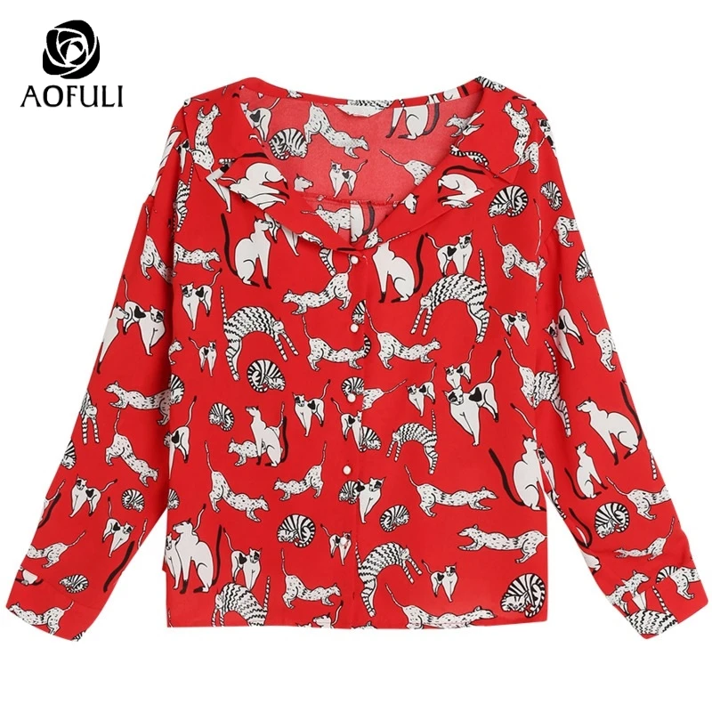Блузка с принтом животных большие размеры XL/3XL/5XL рубашка длинными рукавами на