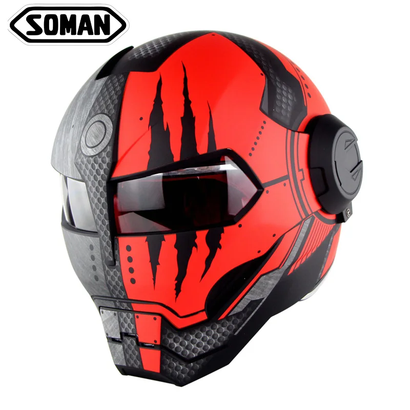 

Soman 515 IronMan Motorcycle Helmet Flip Up Verspa Ironman Skull capacetes Flip up Robot Casco DOT Approval