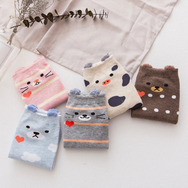 Носки женские Короткие хлопковые с 3d рисунком кошек и собак|Носки| |