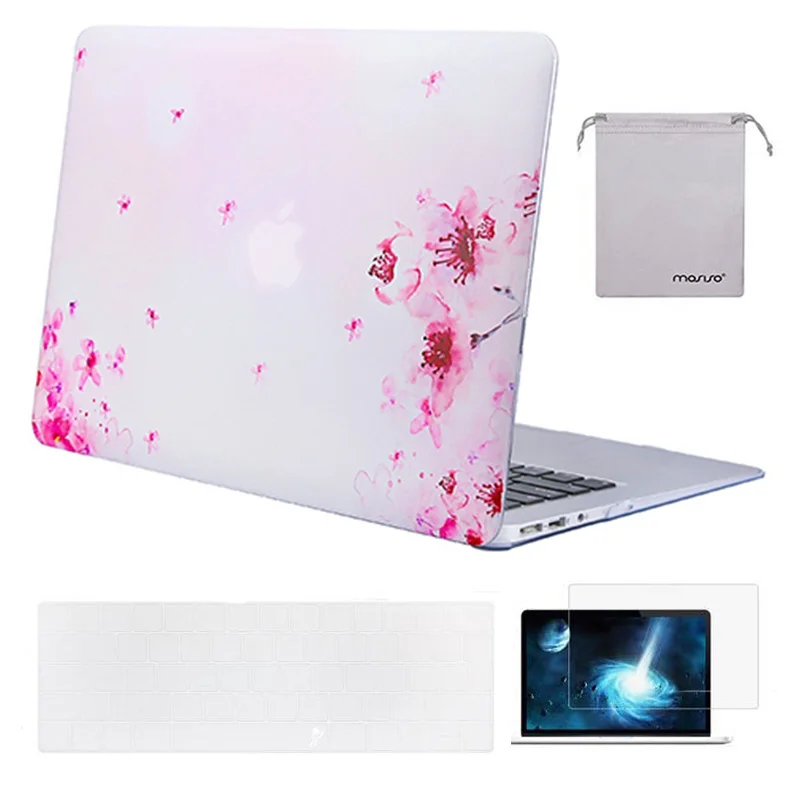 Pink Sakura MOSISO чехол для ноутбука Macbook Air 13 дюймов A1466 A1369 2012-+ силиконовый чехол для клавиатуры+ пленка для экрана+ сумка для хранения - Цвет: Pink Sakura