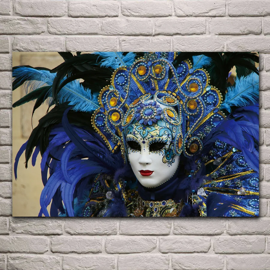 

Venice carnival mask fasion girl profile artwork fabric posters on the wall picture home art living room decoration EX377