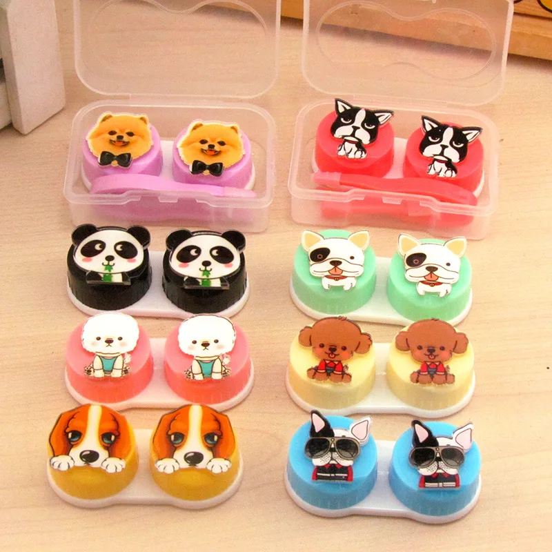 

20set/lot cute dog animal contact lenses box / companion box / Cartoon eyeglasses box /pencil case/ lens care