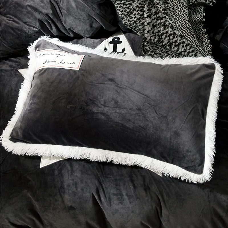 

Crystal Flannel Pentagram Bedding set Winter Warm Fleece edge Applique embroidery 4pcs Duvet cover set Bed Sheet Queen King size