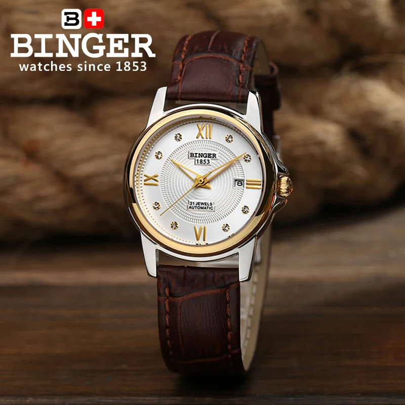 Hot Fashion 2017 Binger Original Top Brand Women Dress Luxury Automatic Mechanical Watch Self Wind Leather relogio montre femme|montre brand|montre