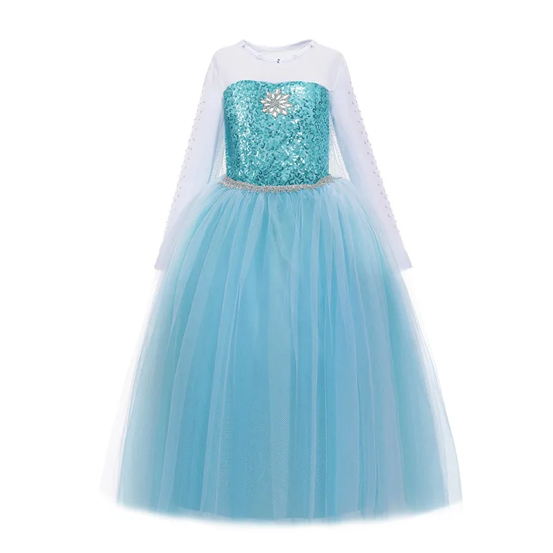Elsa Dress-E Длинное платье Эльзы для детей с накидкой со снежинками; праздничная одежда принцессы Эльзы с длинными рукавами и блестками; нарядная одежда для девочек на день рождения и карнавал - Цвет: Elsa Dress-E
