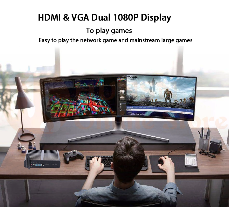 Безвентиляторный мини-ПК, Intel quad core I7 8550U, Windows 10/Ubuntu, черный, [HUNSN BM14L],(WiFi/1DP/1HD/4USB3. 0/4USB2. 0 или(1USB2. 0)/1LAN