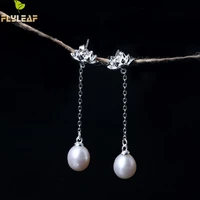 flyleaf 100 925 sterling silver freshwater pearls lotus flower long tassel earrings chinese style lady fashion jewelry