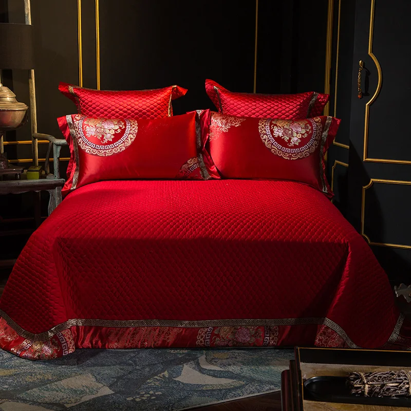 Queen King size Серебряные; золотые Роскошные Красные Свадебные Постельное белье 60S хлопок сатин Египетский хлопок пододеяльник, простынь и наволочки, наволочками, Комплект постельного белья для очень больших и