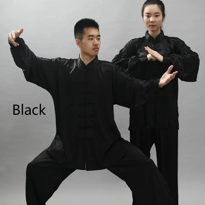 black Модный костюм с длинным рукавом ушу тайчи форма для кунгфу 14 цветов утренняя одежда для занятий боевыми искусствами - Цвет: black