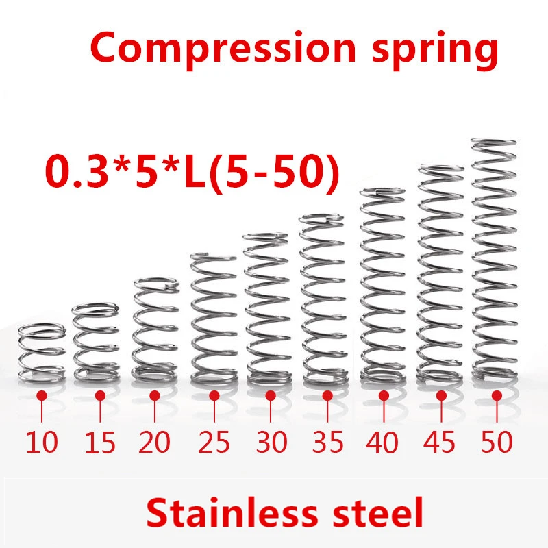 

50pcs/lot 0.3*5*5/10/15/20/25/30/35/40/45/50mm spring 0.3mm stainless steel Micro small Compression spring
