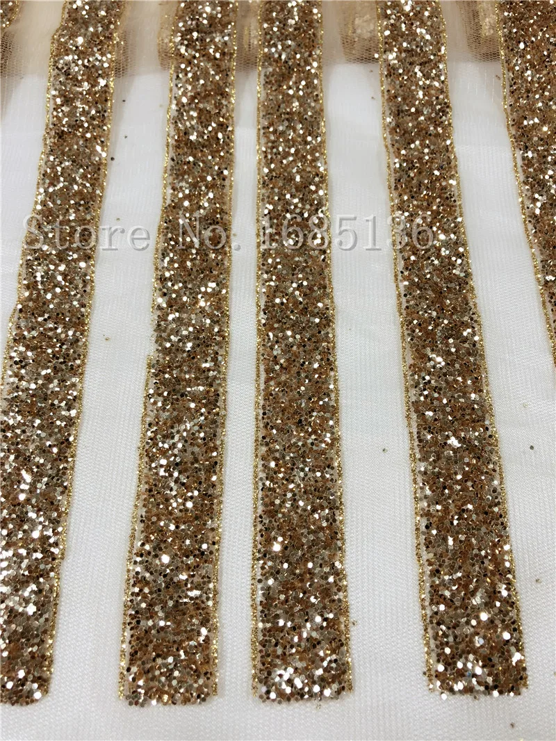 Good looking design African glitter french Net Lace gold glued Tulle Fabric for sexy dress | Дом и сад