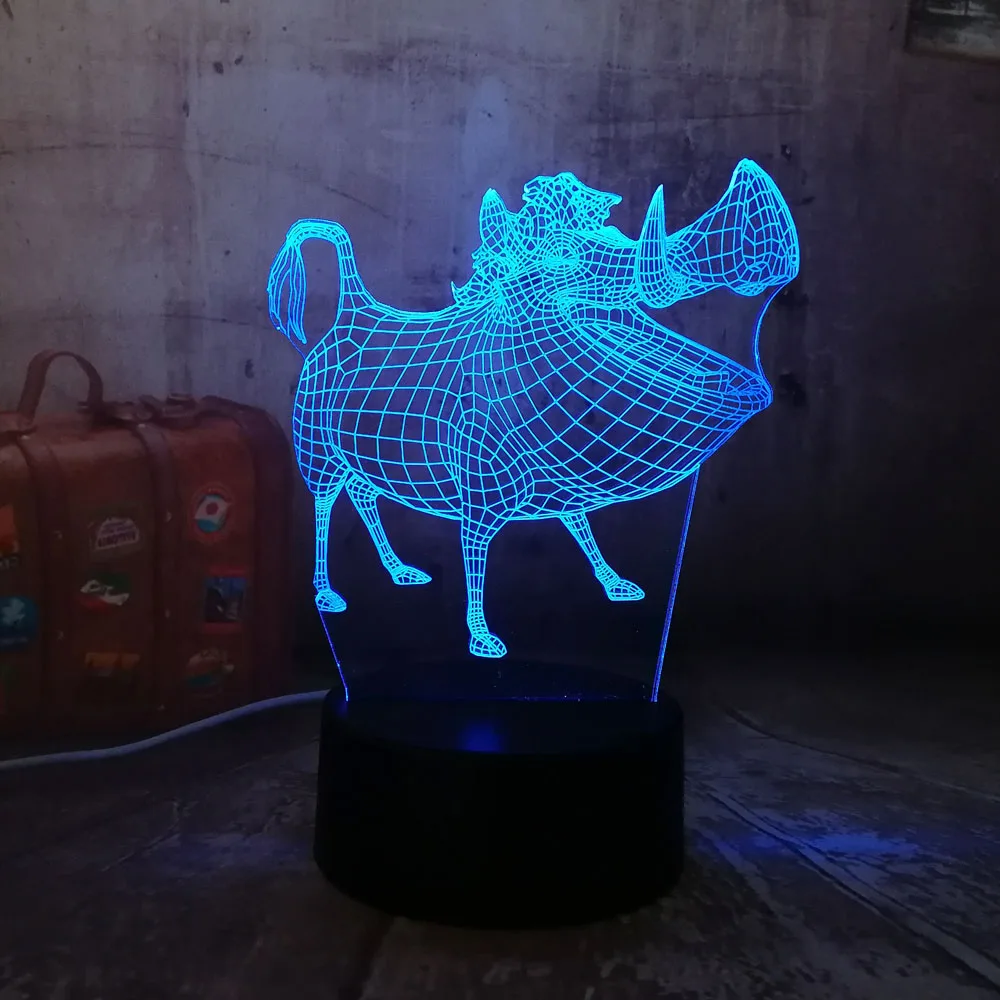 Мультфильм Король Лев Пумба кабан 3D лампа 7 цветов изменить детские игрушки Ночной светильник ing животное домашний Декор рождественские подарки