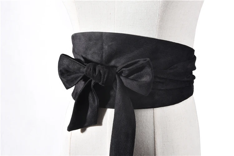 Black Корейская мода, замша, плюш, ткань, женский пояс, 12,5 см., широкий, самозавязывающийся, юбка-котелок, рубашка, платье, пояс, Женский однотонный корсет, ремни - Цвет: Black