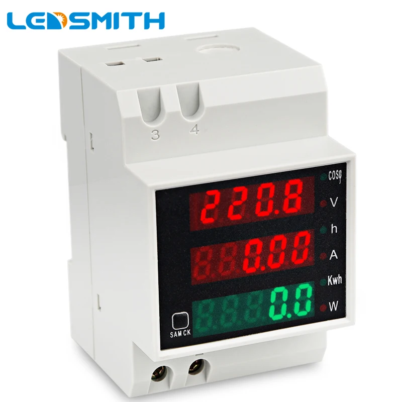 

LEDSMITH D52-2047 DIN-рейка Многофункциональный цифровой измеритель переменного тока 80-300 в 0-A активный фактор мощности Электрический Амперметр Воль...
