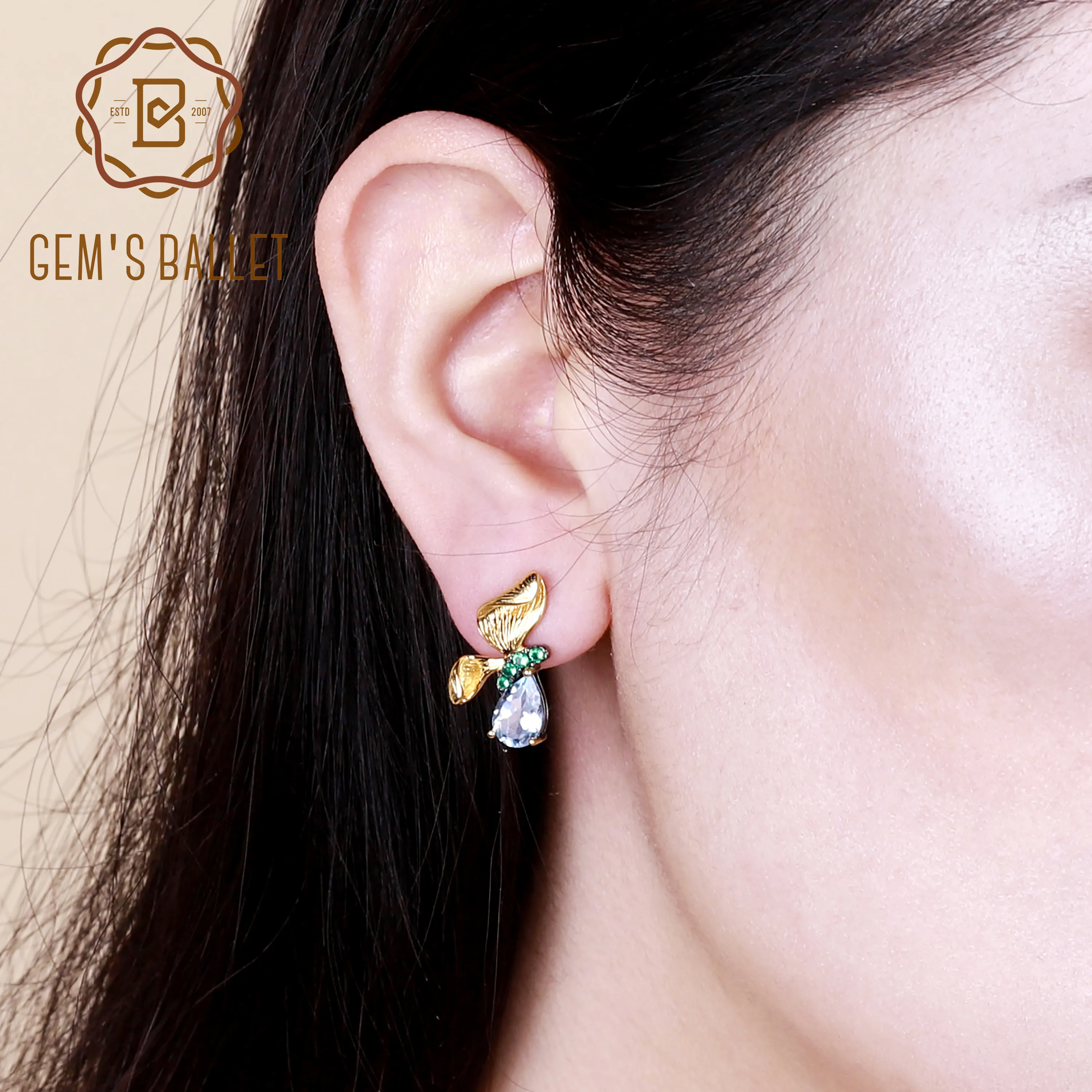 Женские серьги-гвоздики ручной работы gemb's BALLET серьги из серебра 925 пробы с