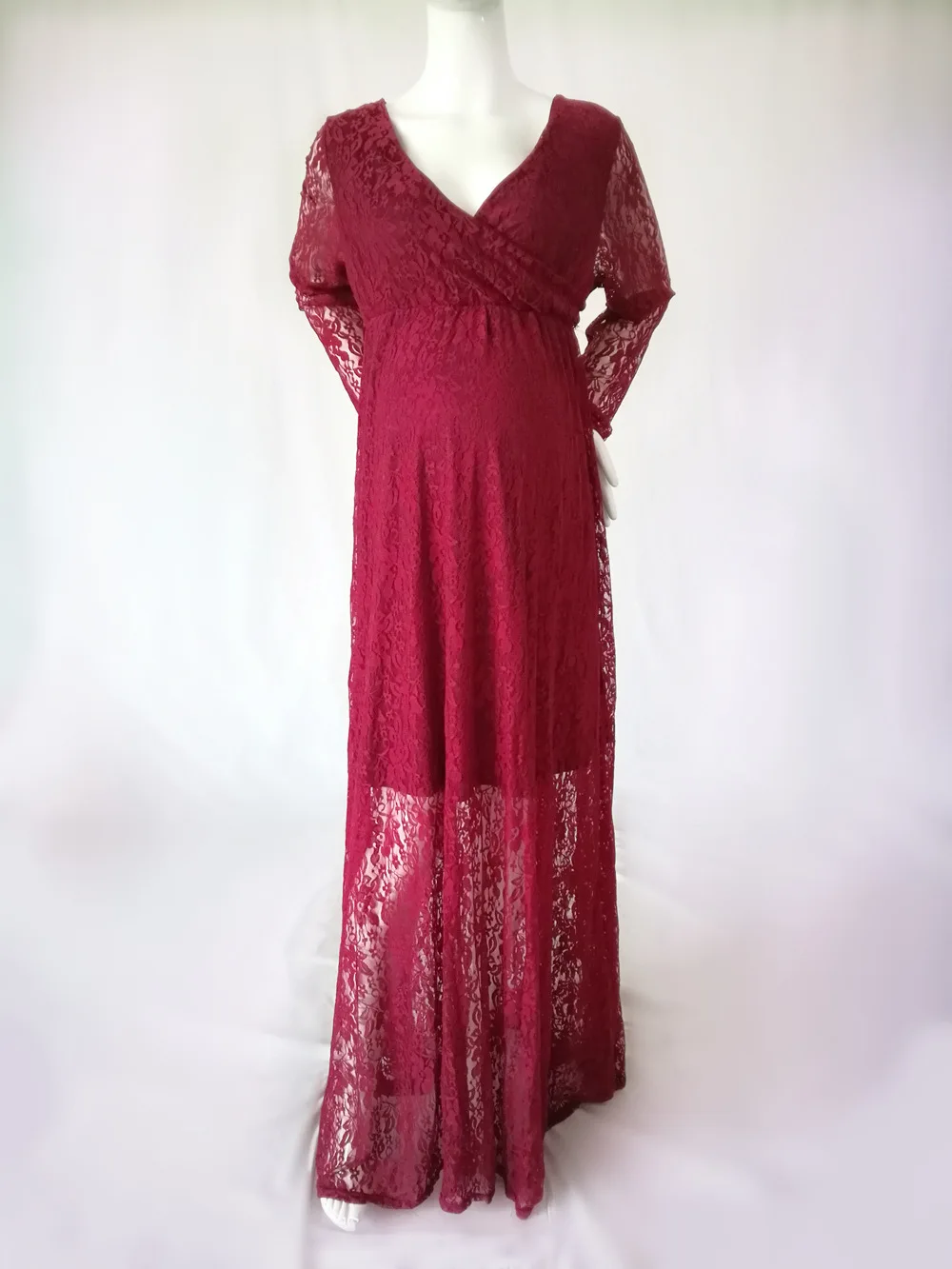 

Maternity Dress photography props Lace long sleeve V-neck Pregnancy dresses Photo Shoot Maxi Maternity Gown Woman clothing