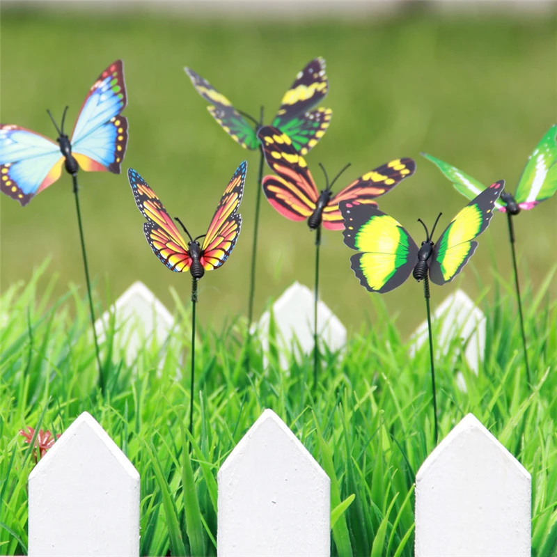 10 шт. 7 см красочные 3D двухслойные бабочки на палочках домашний Двор Газон