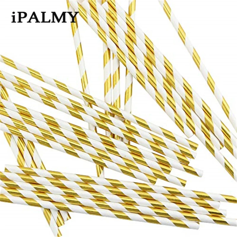 Ipalmay 200 шт. экологически чистые биоразлагаемые полосатые соломинки фольга из
