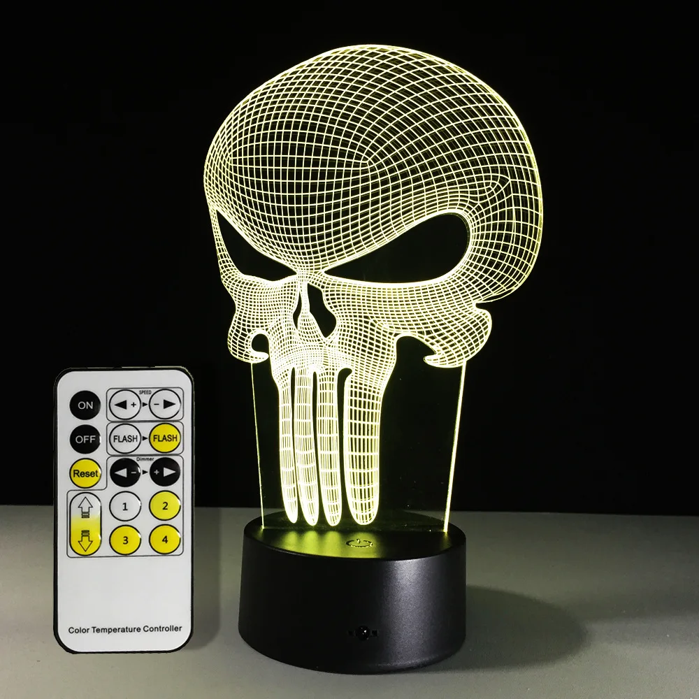 3D LED Цвет ночь бордовый Изменение лампа Каратель Череп свет акриловые Голограмма