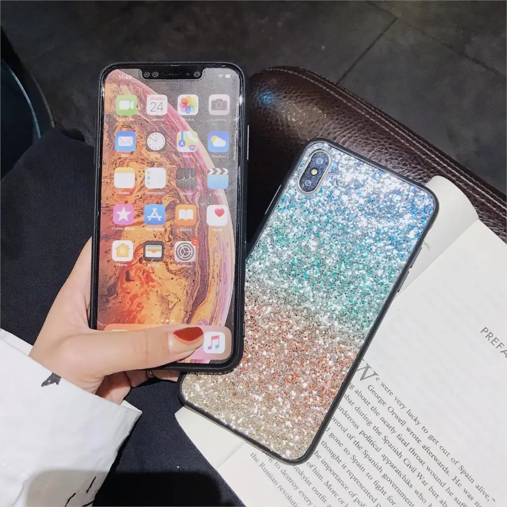 Роскошный блестящий чехол в градиентном для Huawei Y7 Prime Y9 2019 2018 Honor 8X 8C 7C 10 Lite 7X P30 Pro