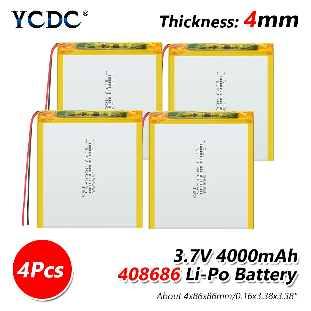 4000 mah 3,7 V 408686 умный дом MP3 колонки литий-ионный полимерный аккумулятор для банка питания, динамик dvr, gps, mp3, mp4, DVD - Цвет: 4 PCS