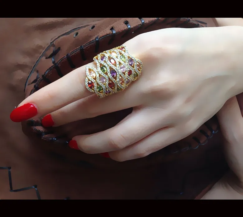 Позолоченное кольцо полноцветный камень роскошная атмосфера AAA циркон галька 309