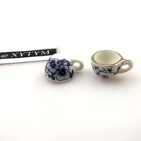 50pcslot blue flower printed antique chinese style teacup pendants 16x11x9mm ceramic charms for diy
