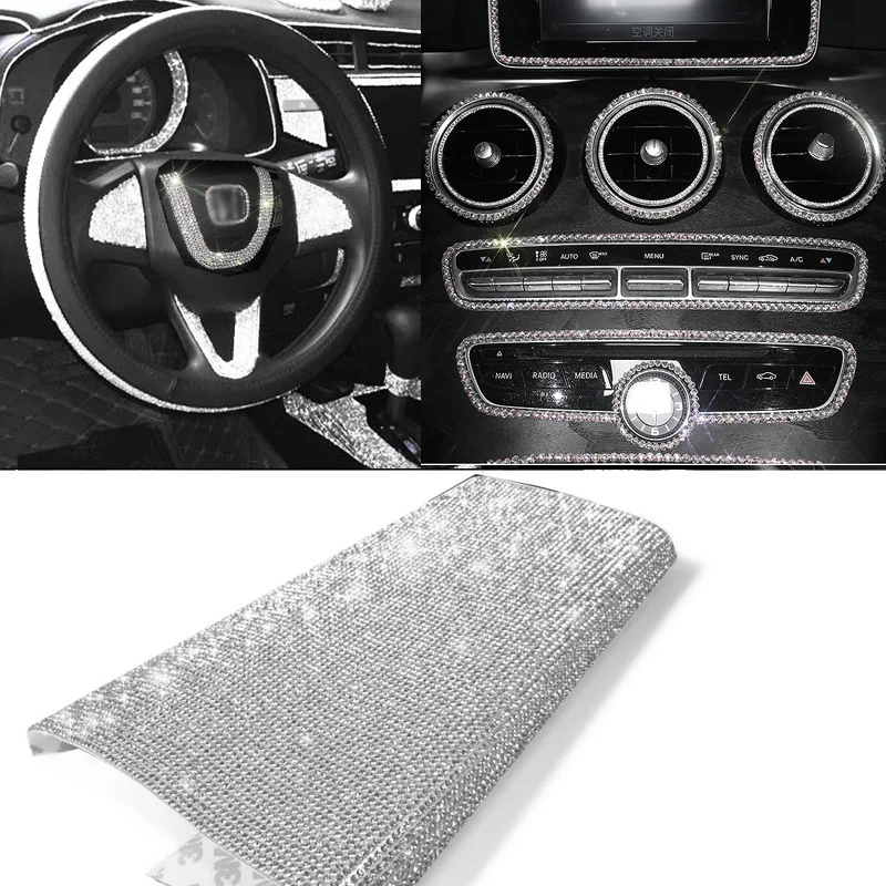 DIY стикер для украшения автомобиля, блестящие хрустальные стразы, стикер для автомобиля s для номерного знака, рамка, эмблема, дверная ручка, внутренняя приборная панель