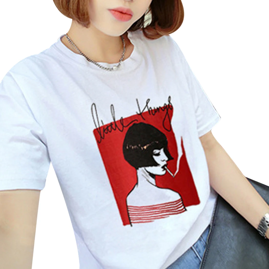 Женская футболка с принтом белая хлопковая коротким рукавом Harajuku повседневные