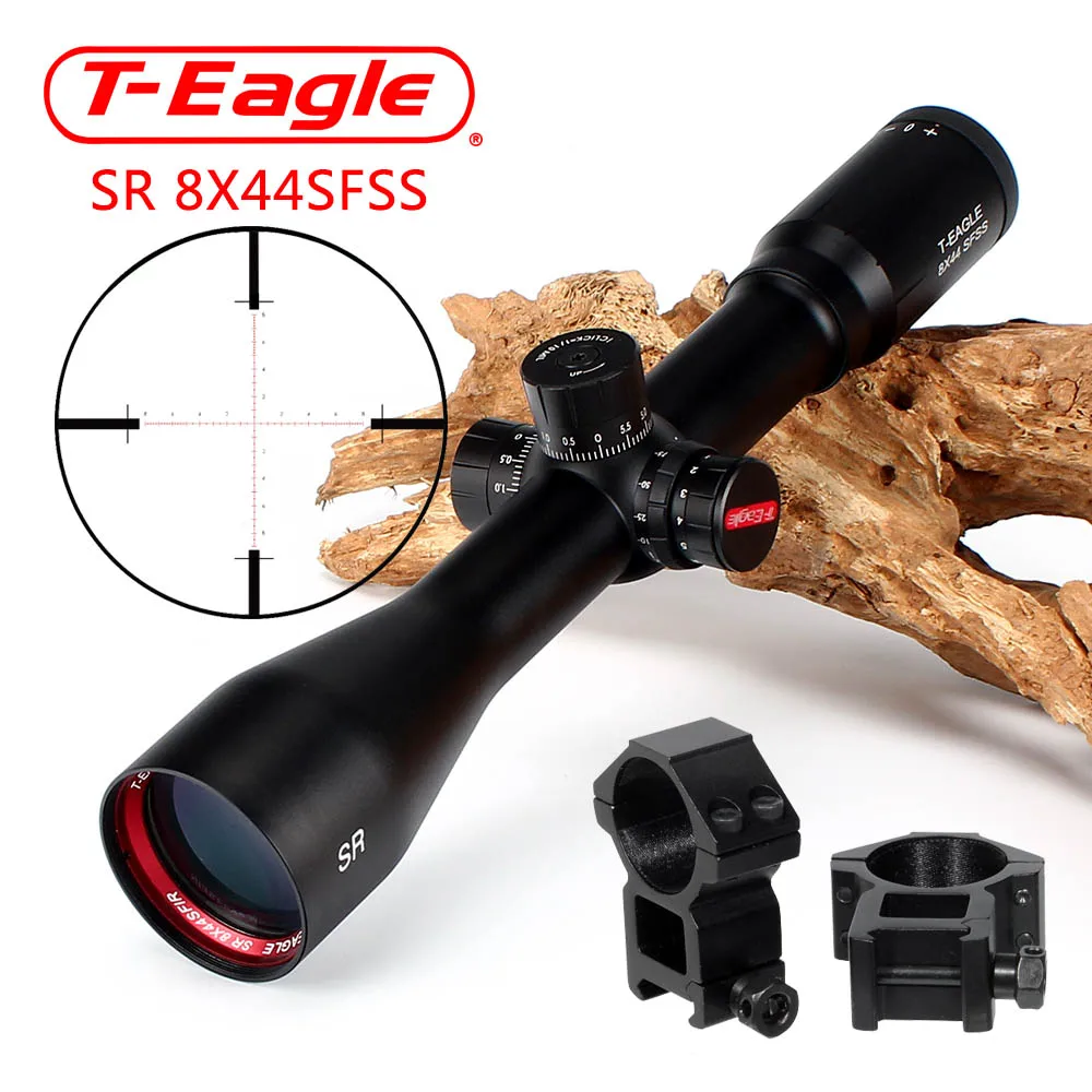with Picatinny Rings T-Eagle SR 8X44 SFSS охотничьи оптические прицелы боковое параллаксированное стекло гравированное сетка башенки Блокировка сброса фиксированное увеличение 8X область - Цвет: with Picatinny Rings