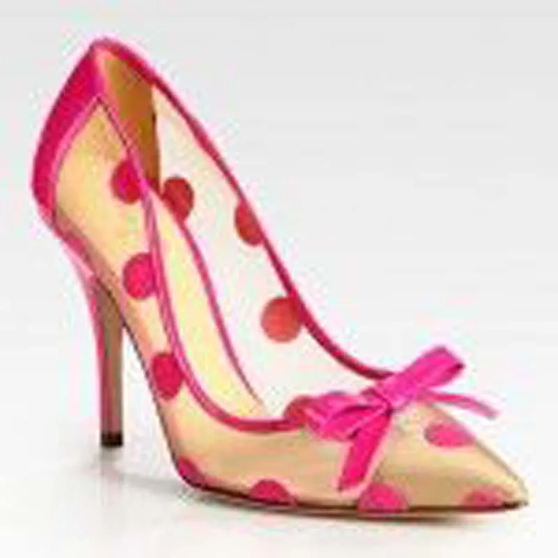 Женские туфли лодочки из лакированной кожи с сеткой и острым носком в горошек на