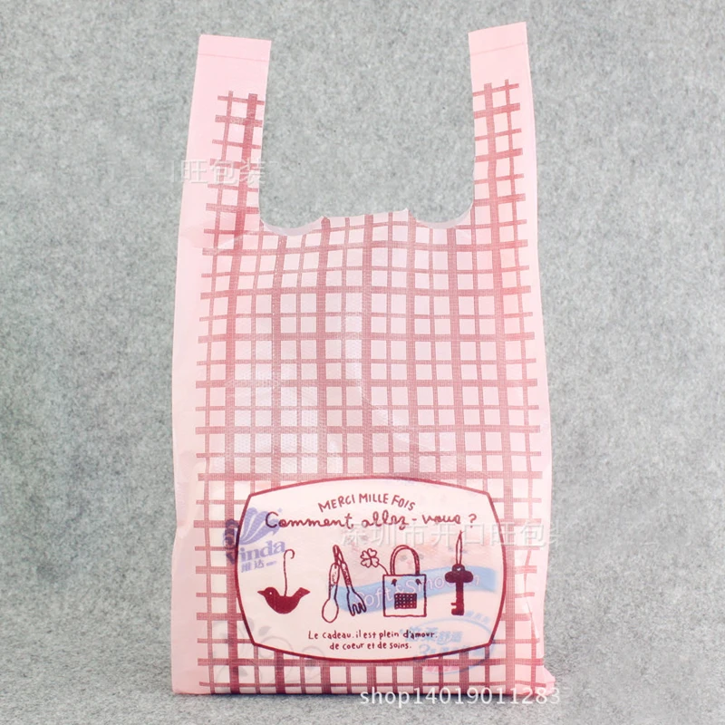 100 шт./лот пластиковые пакеты для супермаркета с ручками покупок закусок бутик