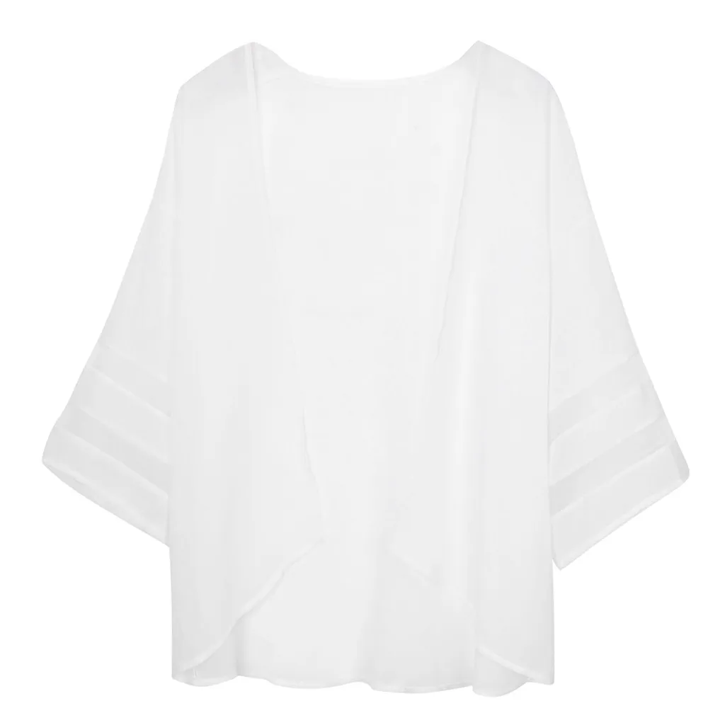 Женский кардиган-кимоно с сетчатыми вставками однотонный шифоновый