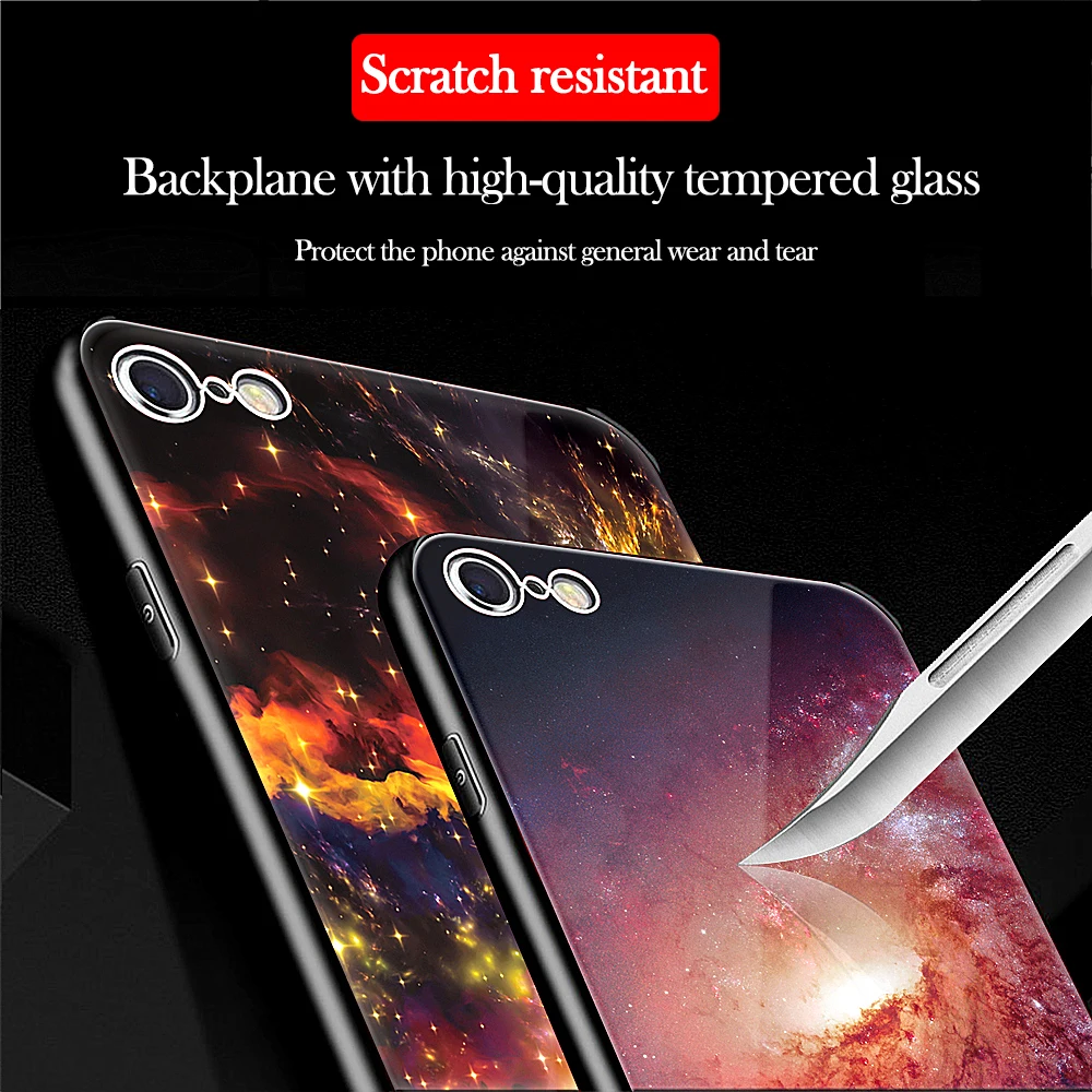 Case For iPhone 7 Phone Shell Protective Tempered Glass Back +Soft TPU inner Cover for Anti-shock Bag iPhone7 Coque |
