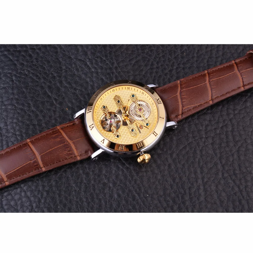 Forsining мужские часы полностью золотые Роскошные автоматические Tourbillion Design 3 ATM