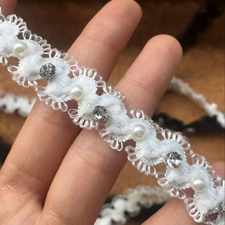 White 1,5 см широкие блестящие 3D Стразы из бисера, кружевная ткань, вышитая лентой, воротник, аппликация, отделка, свадебное платье, юбки, швейный Декор - Цвет: White
