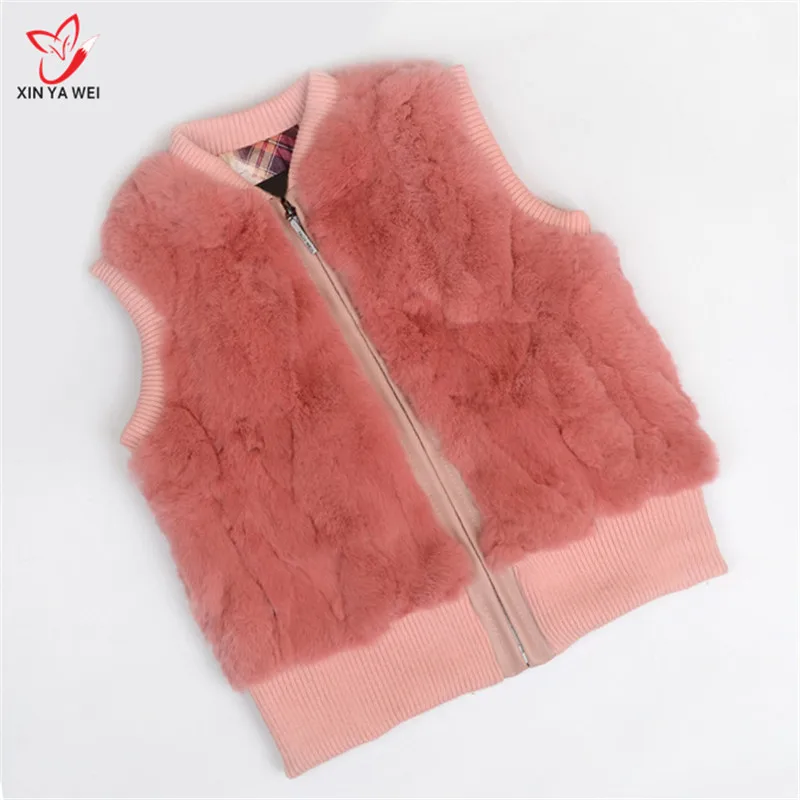 Leather Pink Натуральный мех кролика жилет/верхняя одежда жилет/жилеты для мальчиков и девочек осень-зима меховой жилет Для женщин Сплошной Цвет жилеты /11 Цвета - Цвет: Leather Pink